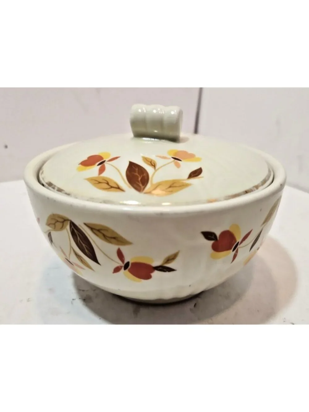Vintage Hall's Jewel Tea Autumn Leaf Mary Dunbar Rayed Creamer Grease Bowl & Lid